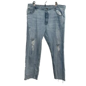 Wrangler Mens 38x40 Stone Wash Distressed Ripped Straight Leg Denim Blue Jeans